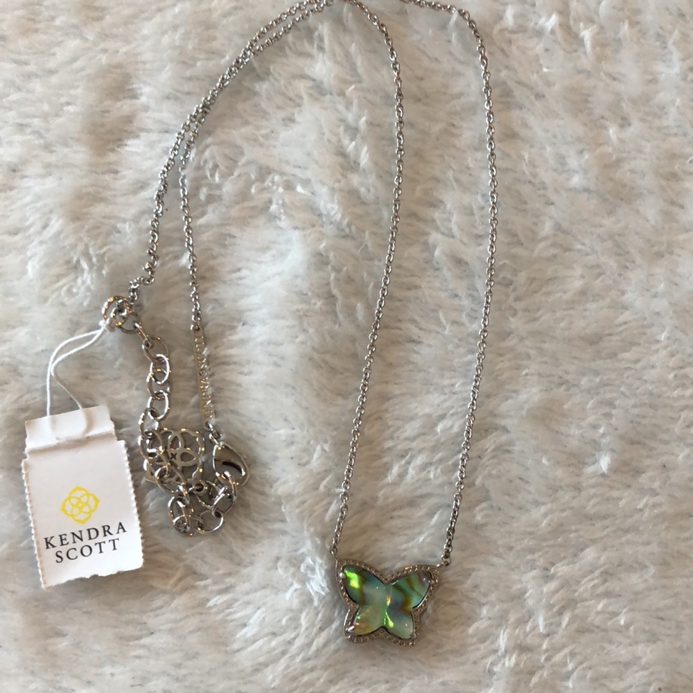 Kendra Scott Lillia Butterfly Silver Pendant Necklace in Dichroic Glass